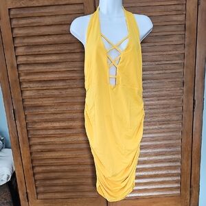 Yellow Halter Dress with Crisscross Detail